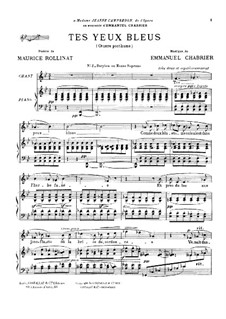 Tes yeux bleus : For baritone (or mezzo-soprano) by Emmanuel Chabrier