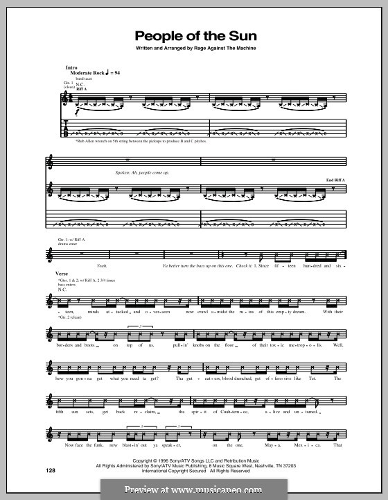 People of the Sun: For guitar with tab by Rage Against The Machine