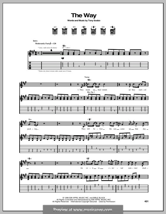 The Way (Fastball): For guitar with tab by Tony Scalzo