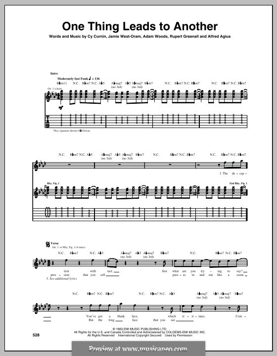 One Thing Leads to Another (The Fixx): For guitar with tab by Adam Woods, Alfred Agius, Cy Curnin, Jamie West-Oram, Rupert Greenall