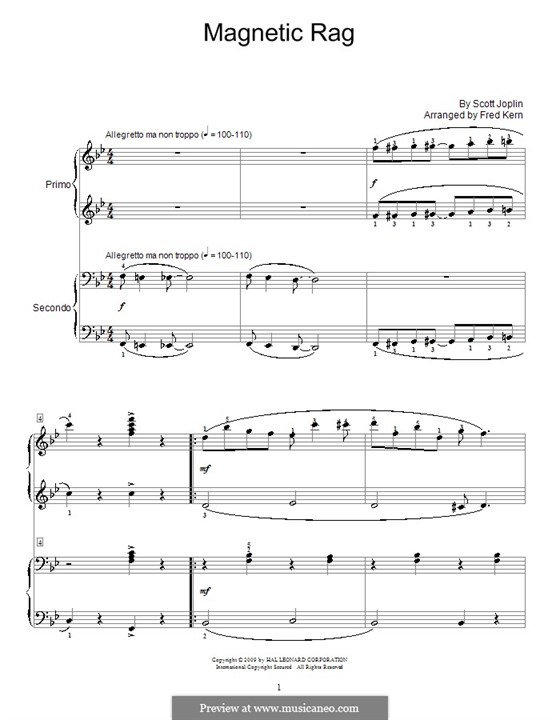 Magnetic Rag: For piano four hands by Scott Joplin