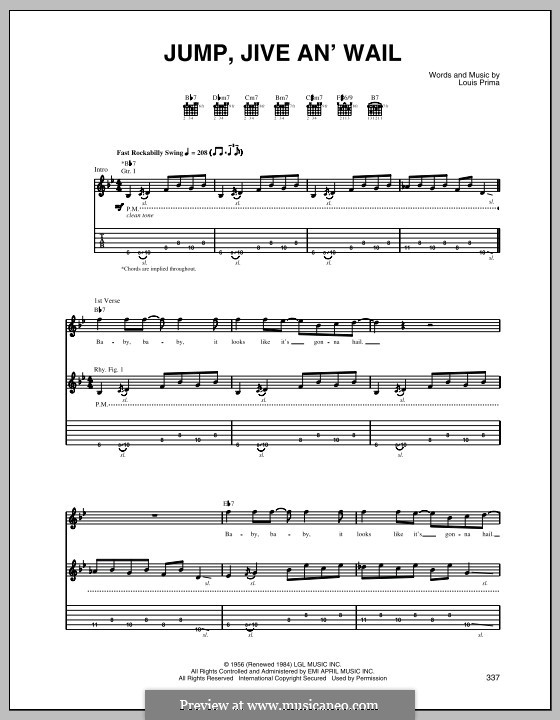 Jump, Jive an' Wail: For guitar with tab by Louis Prima