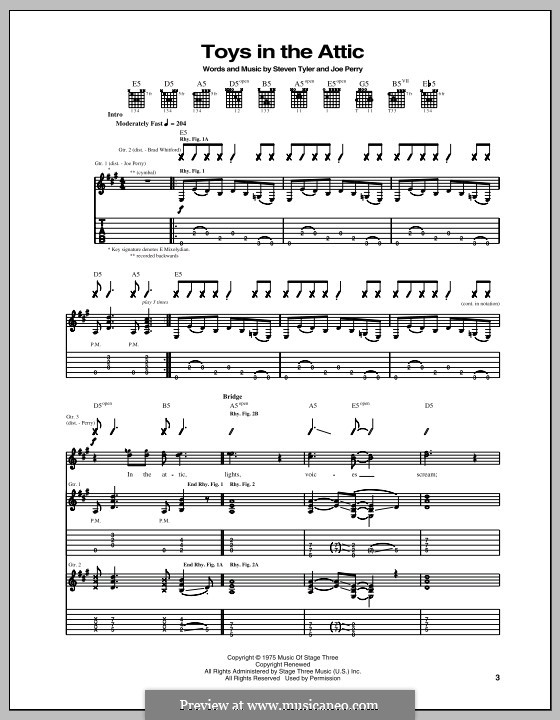 Toys in the Attic (Aerosmith): For guitar with tab by Joe Perry, Steven Tyler