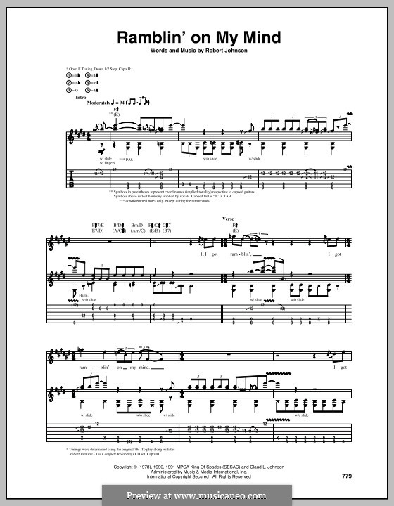 Ramblin' on My Mind (Eric Clapton): For guitar with tab by Robert Leroy Johnson