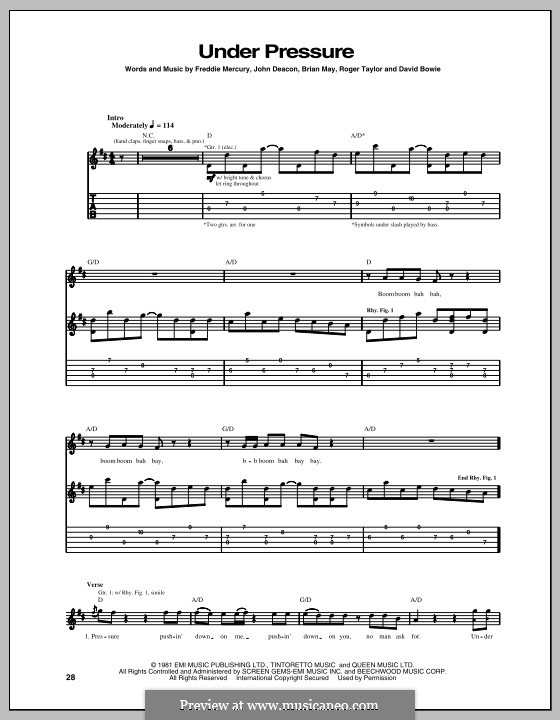 Under Pressure Bass Tab On Guitar Guitar