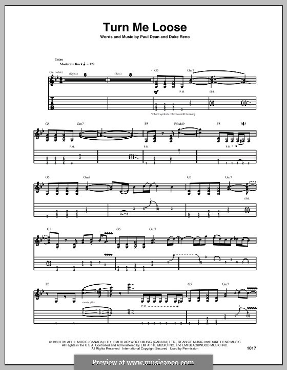 Turn Me Loose (Loverboy): For guitar with tab by Duke Reno, Paul Dean