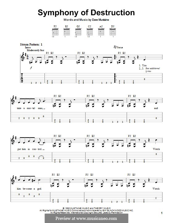 Symphony of Destruction (Megadeth): For guitar (very easy version) by Dave Mustaine