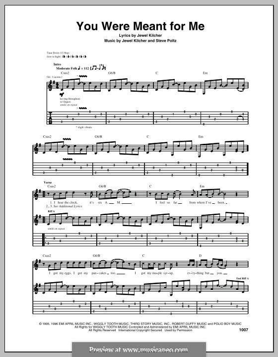 You Were Meant for Me (Jewel): For guitar with tab by Jewel Kilcher, Steve Poltz