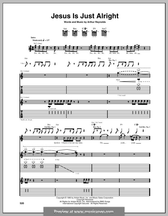 Jesus Is Just Alright: For guitar with tab by Arthur Reynolds