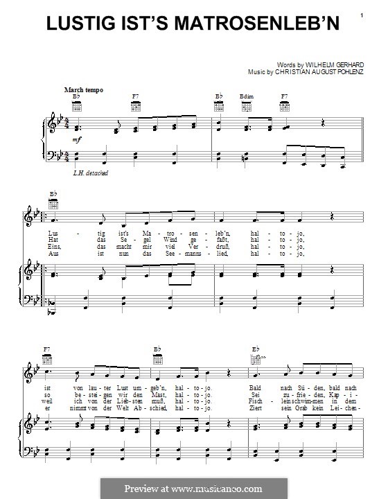 Lustig Ist's Matrosenleb'n: For voice and piano (or guitar) by Wilhelm Gerhard