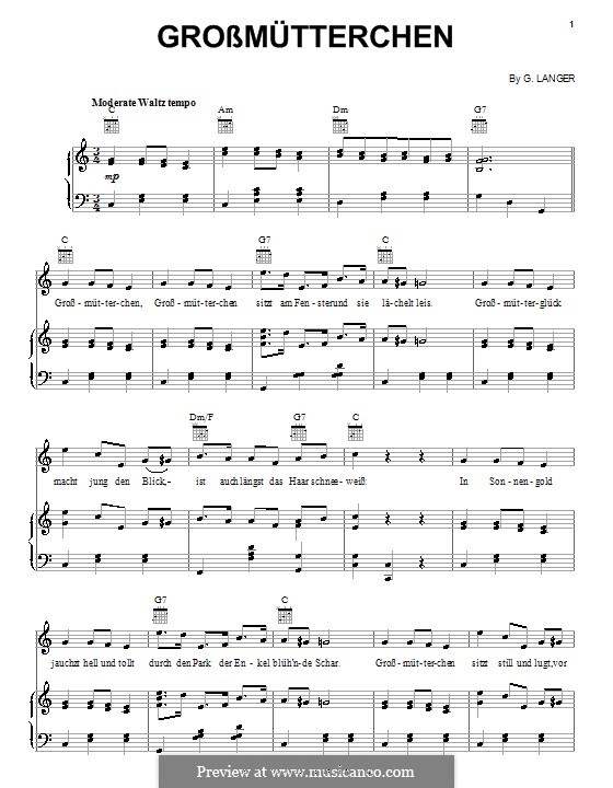 Grossmütterchen: For voice and piano (or guitar) by G. Langer