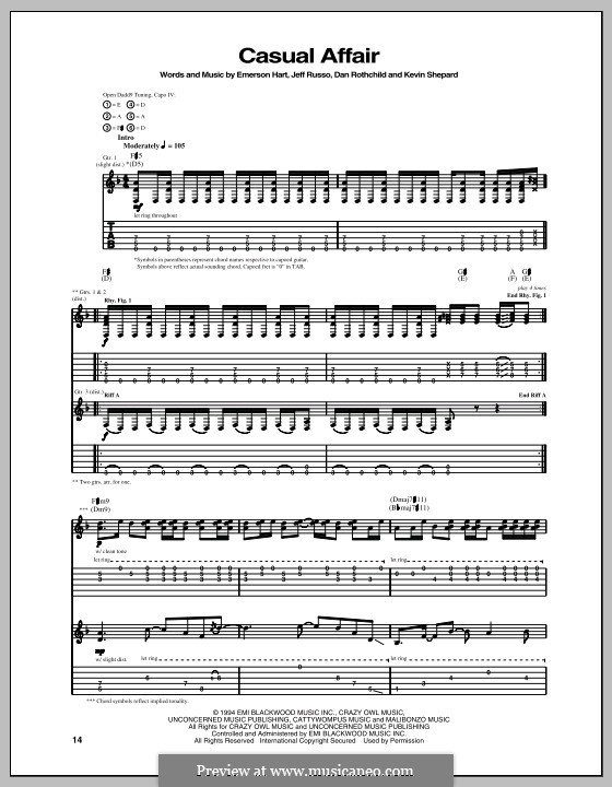 Casual Affair (Tonic): For guitar with tab by Dan Rothchild, Emerson Hart, Jeff Russo, Kevin Shepard