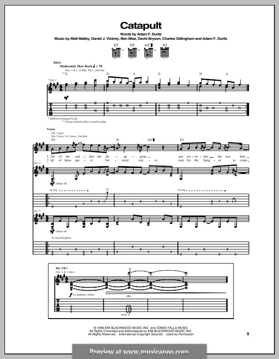 Catapult (Counting Crows): For guitar with tab by Adam F. Duritz, Ben Mize, Charles Gillingham, Daniel J. Vickrey, David Bryson, Matthew Malley