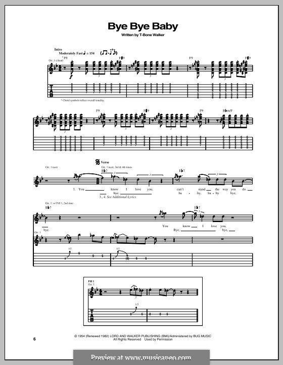 Bye Bye Baby: For guitar with tab by T-Bone Walker