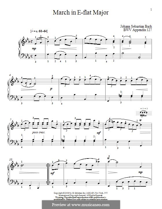 No.23 March in E Flat Major, BWV Anh.127: For piano by Johann Sebastian Bach
