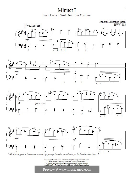 Suite No.2 in C Minor, BWV 813: Minuet No.1. Arrangement for piano by Johann Sebastian Bach