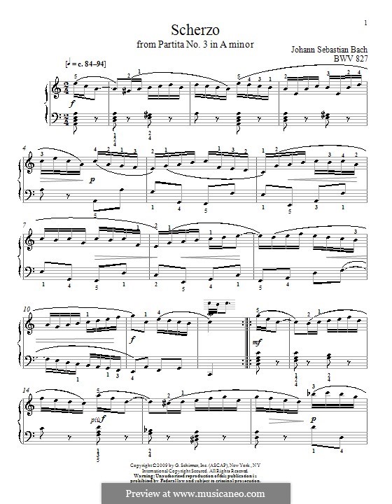 Partita for Keyboard No.3 in A Minor, BWV 827 by J.S. Bach on