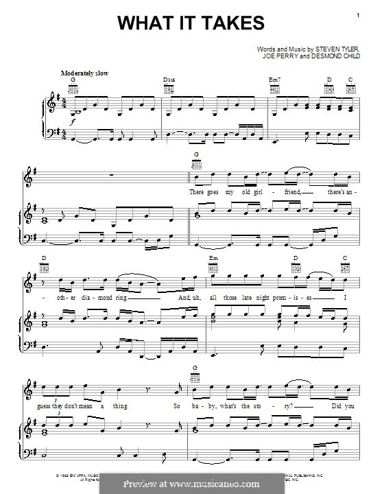What It Takes (Aerosmith): For voice and piano (or guitar) by Joe Perry, Steven Tyler