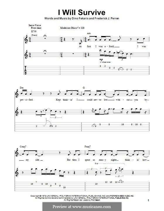 I Will Survive (Gloria Gaynor): For guitar with tab by Dino Fekaris, Freddie Perren