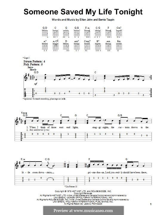 Sacrifice Sheet Music, Elton John, Guitar Chords/Lyrics