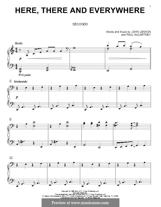 Here, There and Everywhere (The Beatles): For piano four hands by John Lennon, Paul McCartney