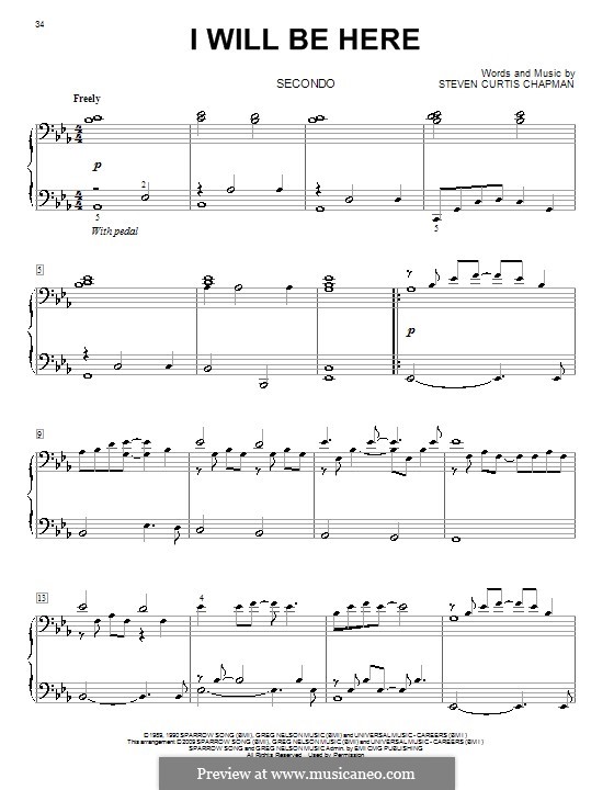 I Will Be Here: For piano four hands by Steven Curtis Chapman