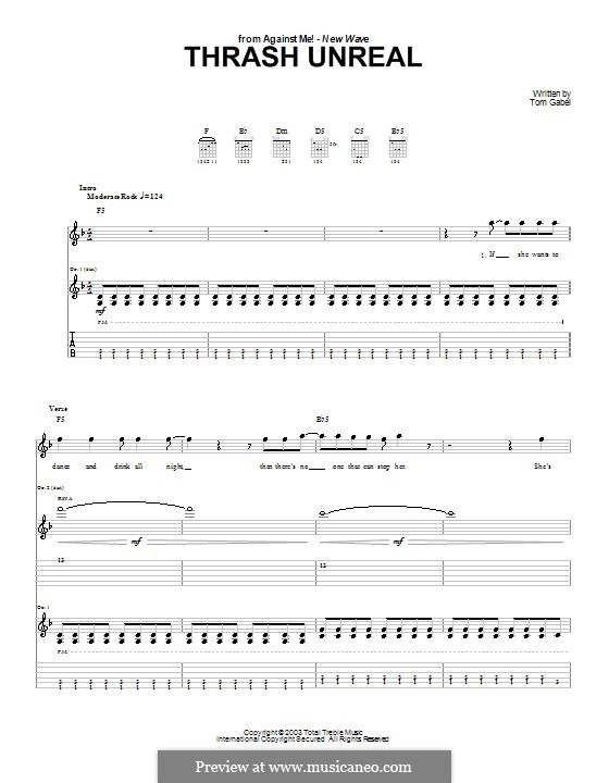 Thrash Unreal (Against Me!): For guitar with tab by Tom Gabel