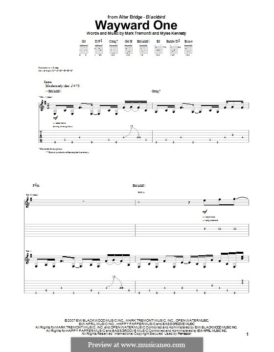 Wayward One (Alter Bridge): For guitar with tab by Mark Tremonti, Myles Kennedy