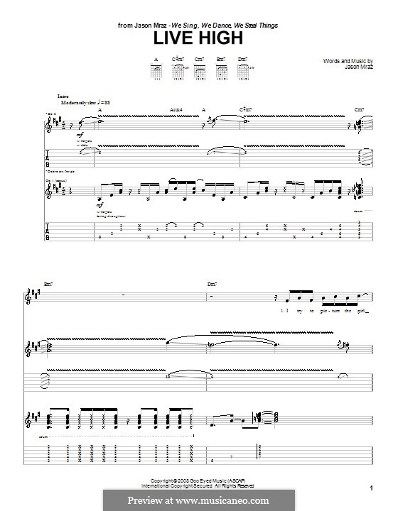 Live High: For guitar with tab by Jason Mraz