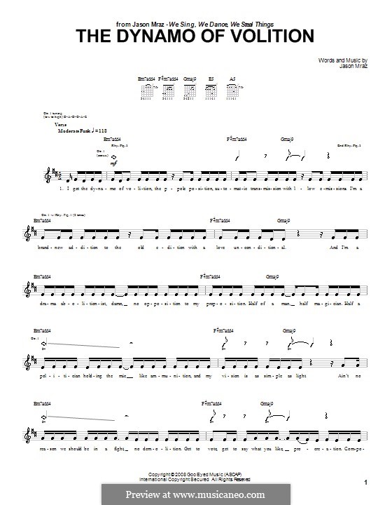 The Dynamo of Volition: For guitar with tab by Jason Mraz