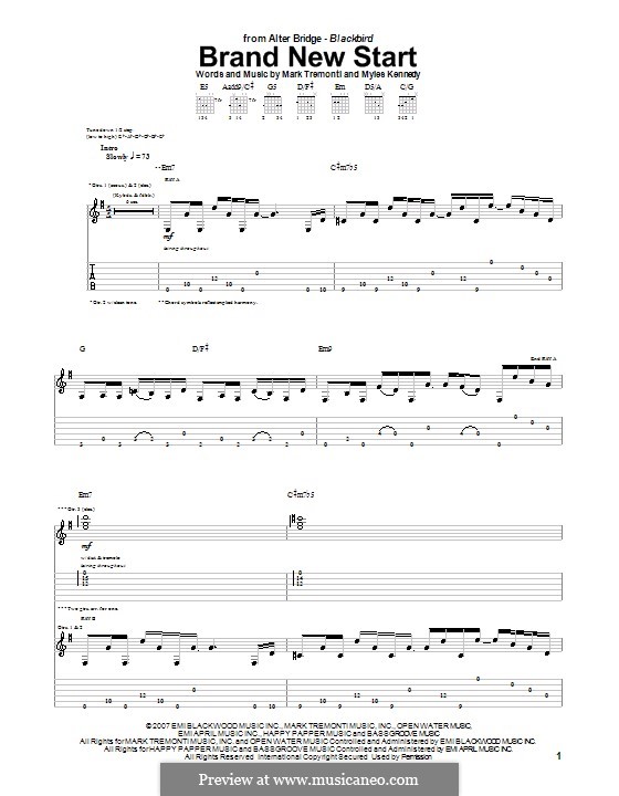 Brand New Start (Alter Bridge): For guitar with tab by Mark Tremonti, Myles Kennedy