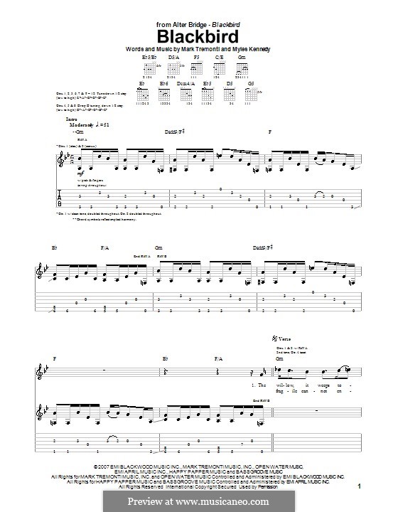 Blackbird (Alter Bridge): For guitar with tab by Mark Tremonti, Myles Kennedy