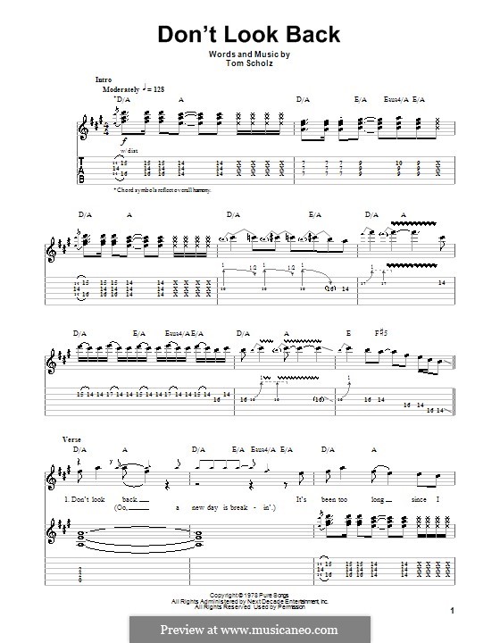 Don't Look Back (Boston): For guitar with tab by Tom Scholz