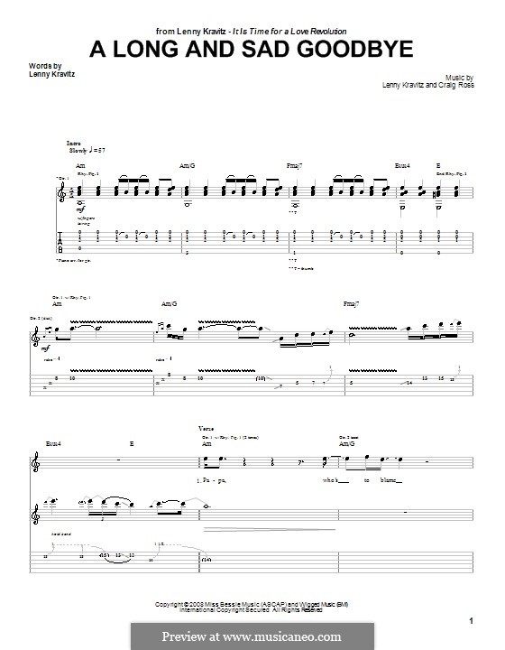 A Long and Sad Goodbye: For guitar with tab by Craig Ross