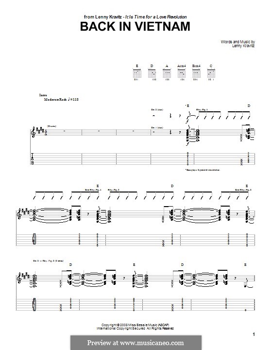 Back in Vietnam: For guitar with tab by Lenny Kravitz