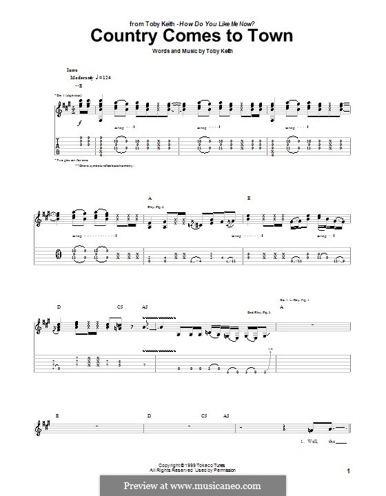 Country Comes To Town: For guitar with tab by Toby Keith