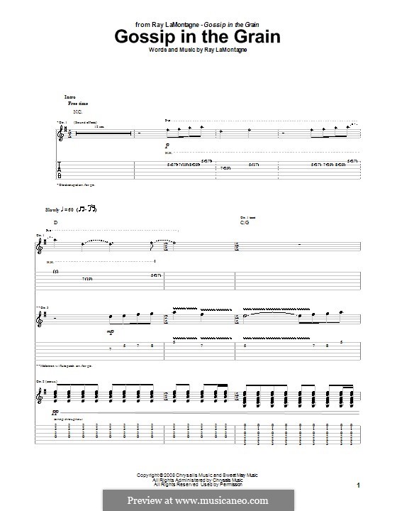 Gossip in the Grain: For guitar with tab by Ray LaMontagne