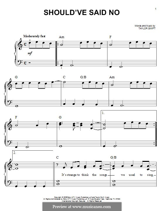 Should've Said No: For easy piano by Taylor Swift