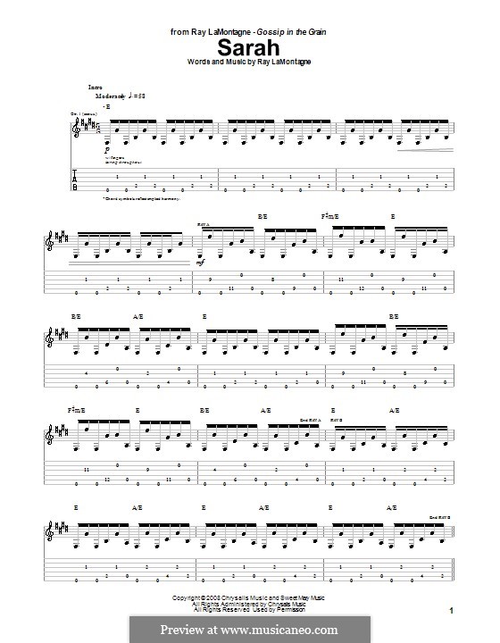 Sarah: For guitar with tab by Ray LaMontagne