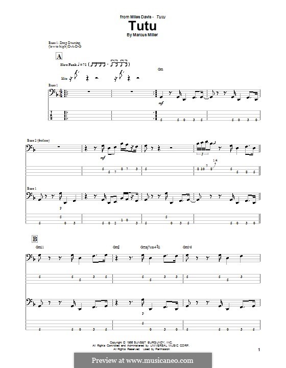 Tutu: For bass guitar with tab by Marcus Miller