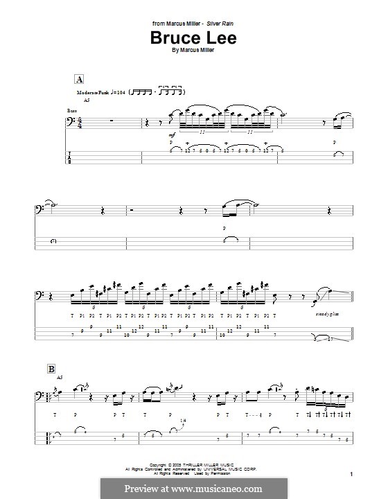 Bruce Lee: For bass guitar with tab by Marcus Miller