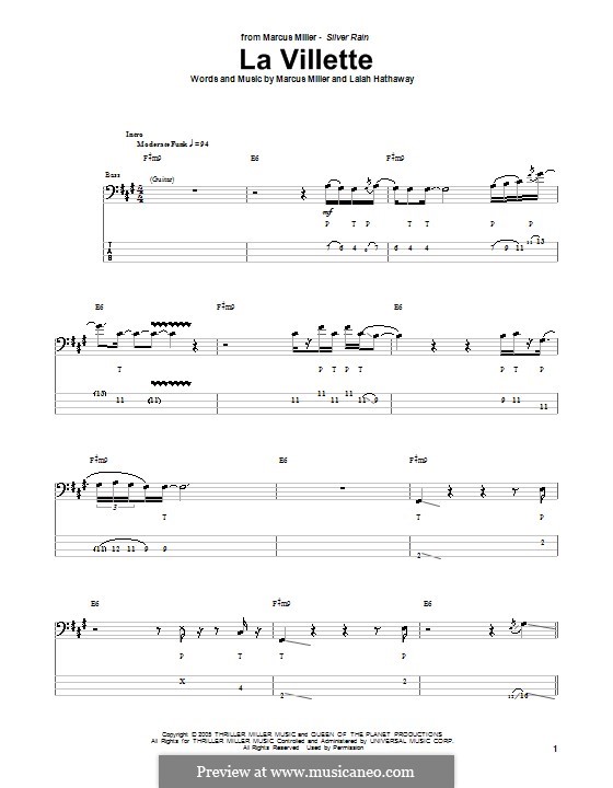 La Villette: For bass guitar with tab by Lalah Hathaway
