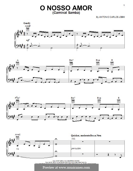 O Nosso Amor (Carnaval Samba): For voice and piano (or guitar) by Antonio Carlos Jobim