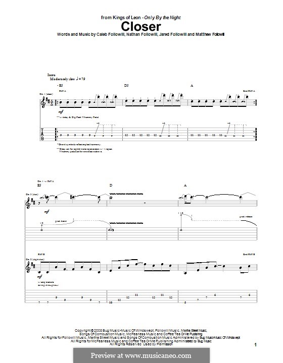 Closer (Kings of Leon) by A.C. Followill, J. Followill, M. Followill, N. Followill on MusicaNeo