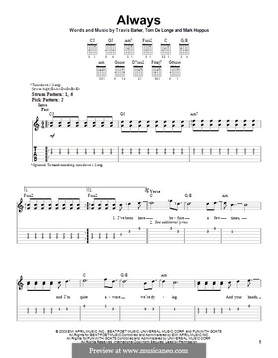 Always (Blink-182): For easy guitar by Mark Hoppus, Tom DeLonge, Travis Barker