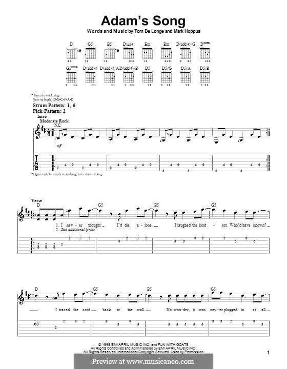 Adam's Song (Blink-182): For guitar (very easy version) by Mark Hoppus, Tom DeLonge