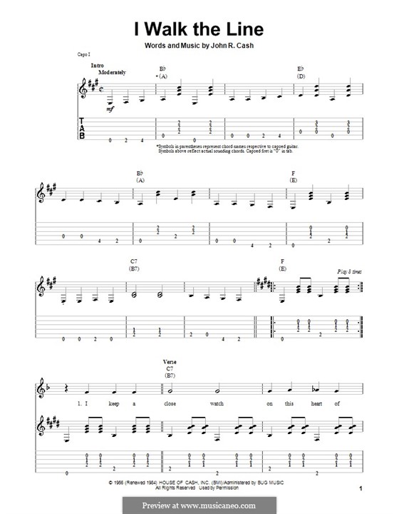 I Walk the Line: For guitar with tab by Johnny Cash