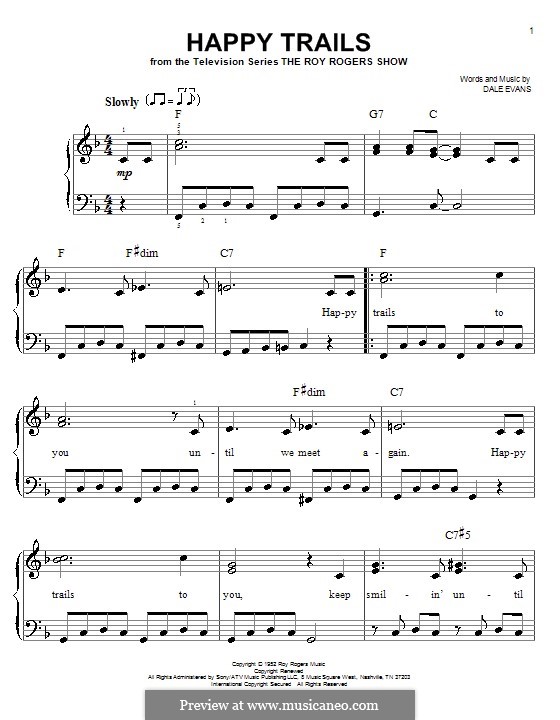 Happy Trails (from The Roy Rogers Show): For easy piano by Dale Evans