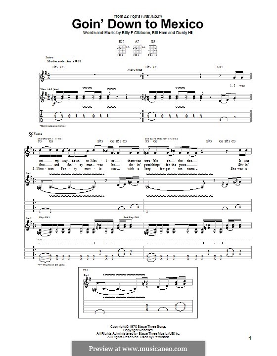 Goin' Down to Mexico (ZZ Top): For guitar with tab by Bill Ham, Billy F Gibbons, Dusty Hill