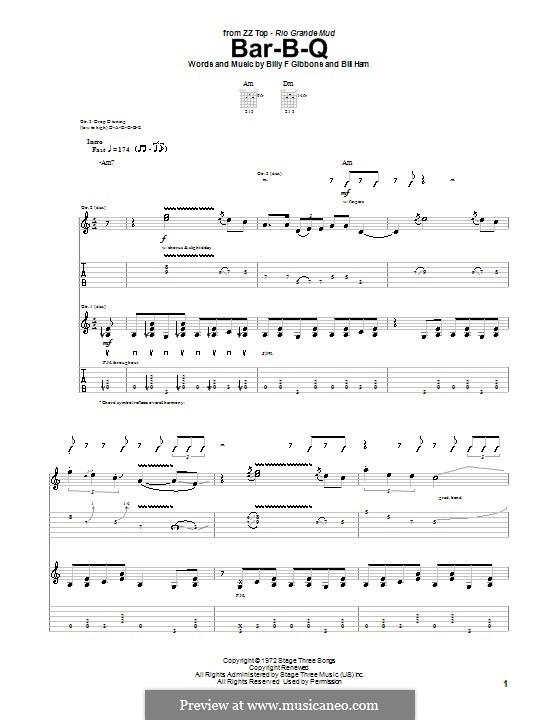 Bar B Q Zz Top By B Ham B F Gibbons Sheet Music On Musicaneo